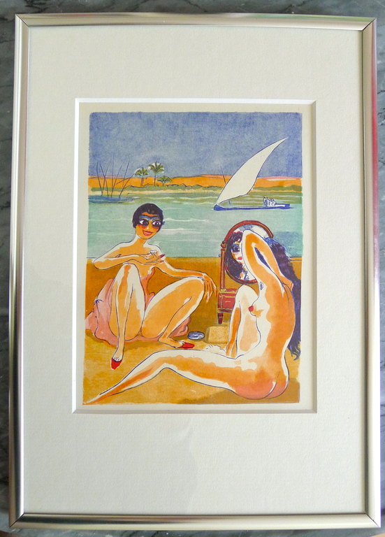 Kees van Dongen  een houtgravure  naar aquarel uit 1001 nacht, 1955 . Ingelijst. verkocht voor € 45!