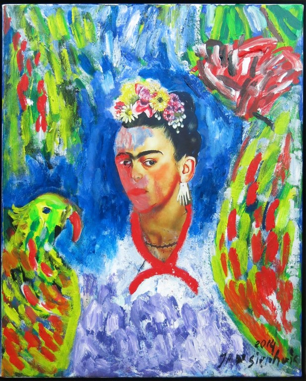 Jan Sierhuis: Acryl, Frida Kahlo -Ingelijst verkocht voor € 350!