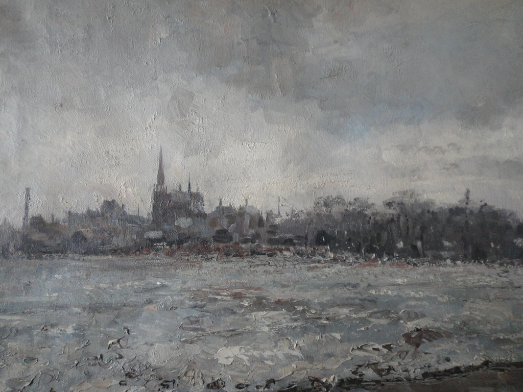 Johannes Baptista Crol, olieverf op board, 'zicht op stad aan water'. kopen? Bied vanaf 1!