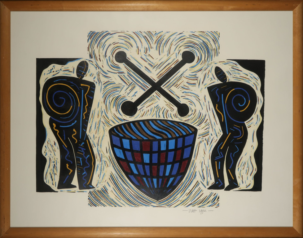 Hans Wap: Pastel en Acryl op papier, Silent drums - Ingelijst (Groot!) verkocht voor € 100!