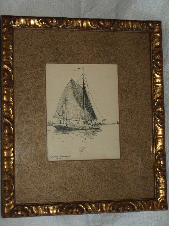 J. A. HESTERMAN Jr. (1877-1955)– Pentekening–Skûtsje-Gesigneerd & ingelijst-1932 kopen? Bied vanaf 1!