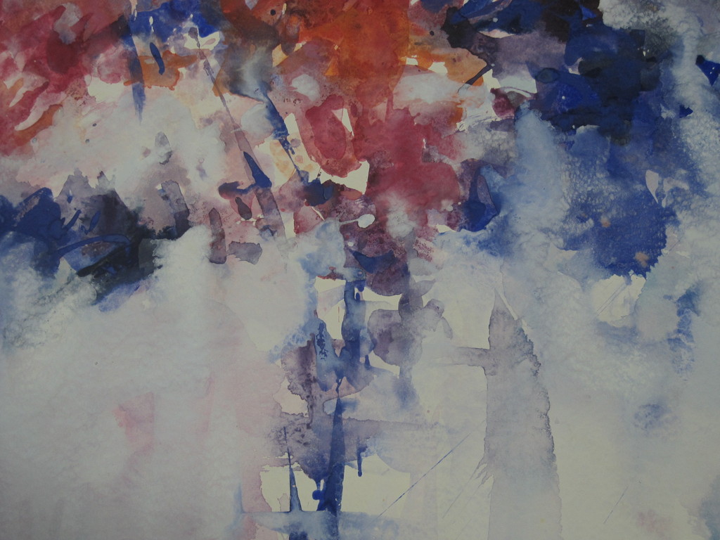 even opletten !  Walter van Oel * groot aquarel * Bushes in red & blue  kopen? Bied vanaf 1!