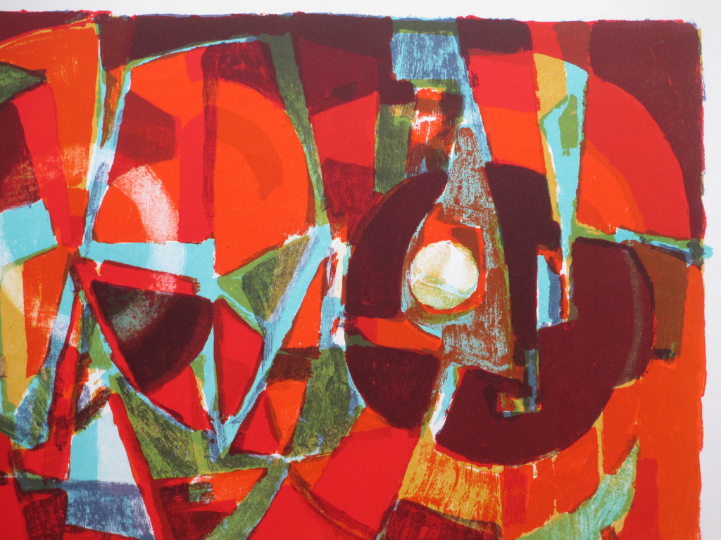 Onbekend, Kleurrijke abstracte compositie, Kleurenlitho kopen? Bied vanaf 1!