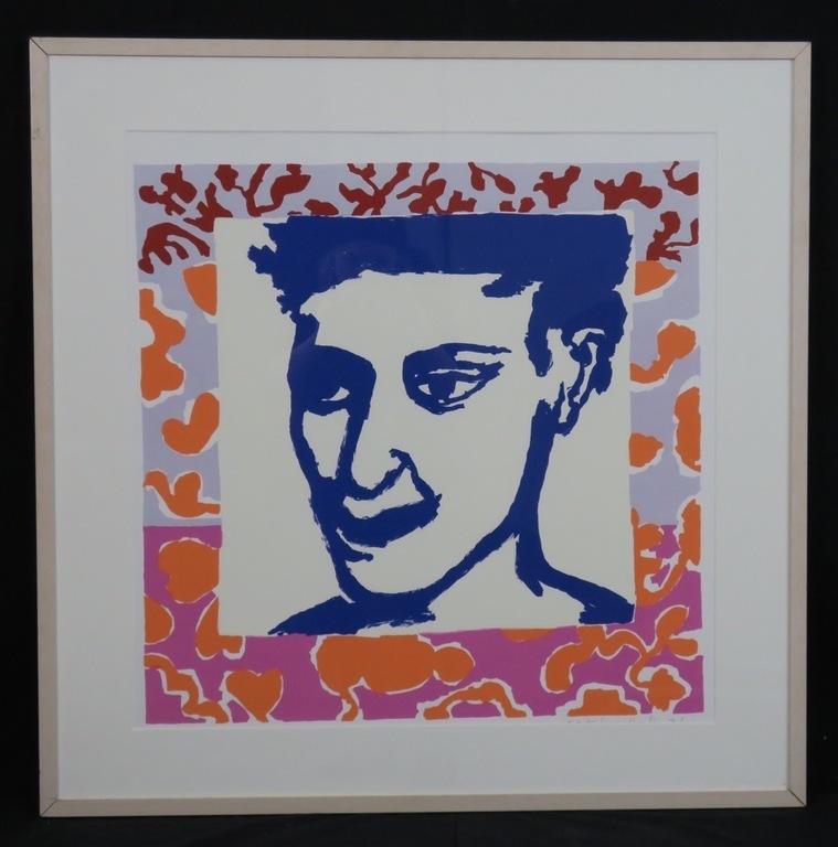 Marianne Haselhoff: Zeefdruk, Z.T. (blauw hoofd) - Ingelijst kopen? Bied vanaf 1!