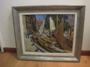 Jan van Anrooy - Jan van Anrooij 1901-1988 "Hoorn afgemeerde boten aan gracht" olieverf gesig kopen? Bied vanaf 1!