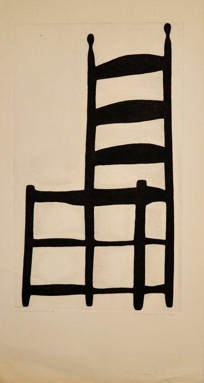 Onbekend (Anneke van Santen): Ets, Stoel, 1974 verkocht voor € 80!