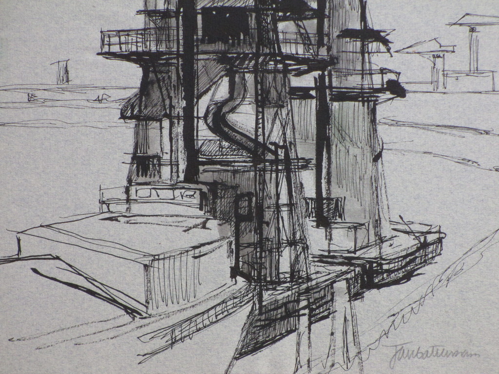 Jan Battermann, Graanelevatoren in bedrijf, Inkttekening kopen? Bied vanaf 40!