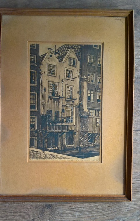 Cornelis Brandenburg, ets, achterom gracht verkocht voor € 35!