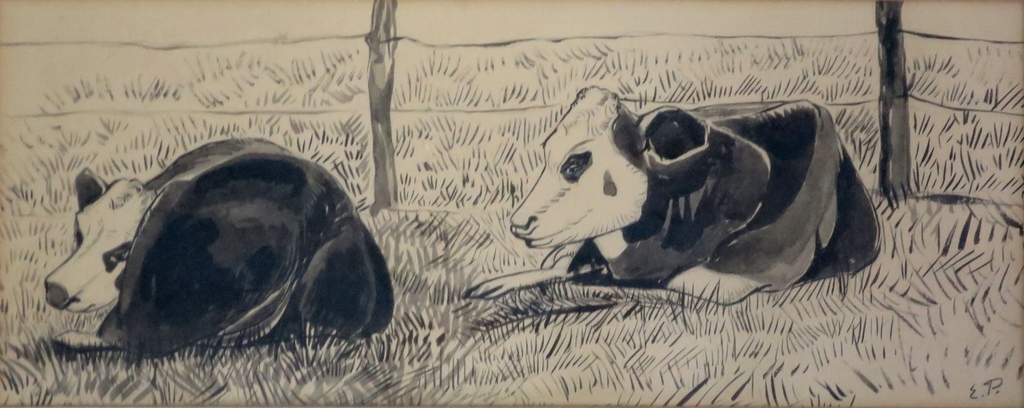 Edith Pijpers (1886-1963) - Inkt/aquarel Liggende koeien kopen? Bied vanaf 65!