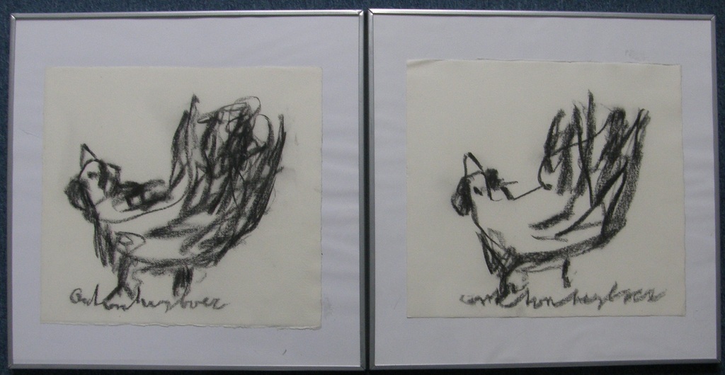 Anton Heyboer: Twee houtskoolkippen met Certificaat van Echtheid verkocht voor € 205!