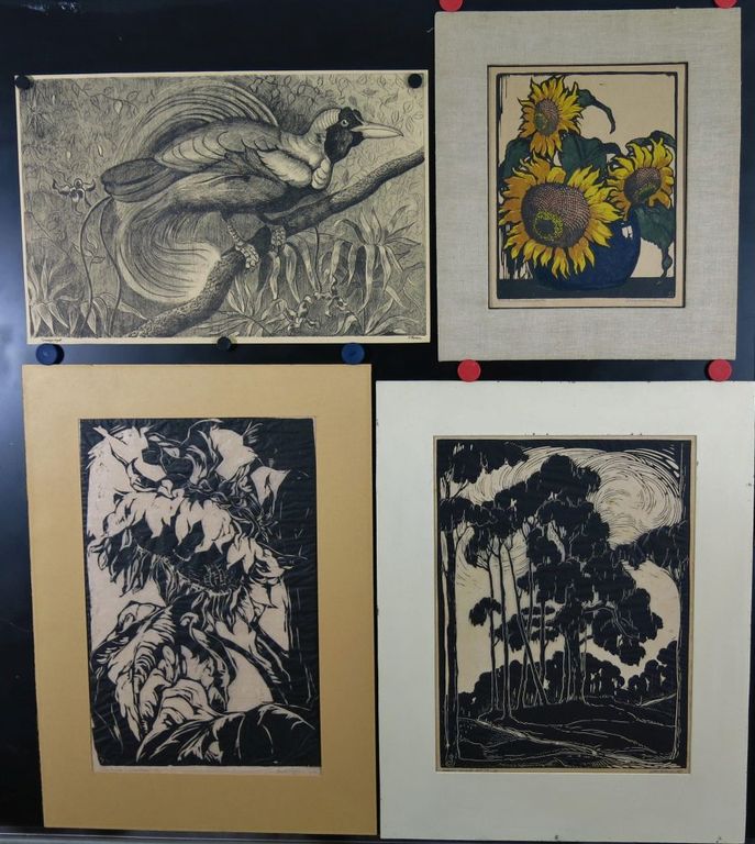 Vier werken waaronder een houtsnede van Jan Schonk  kopen? Bied vanaf 20!