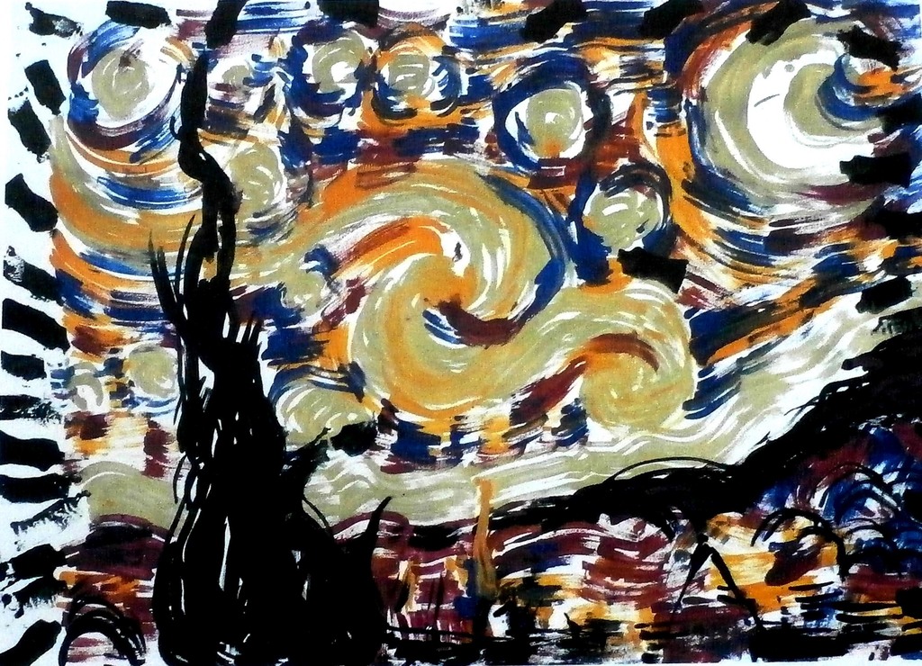 Arman - ingelijste zeefdruk: Starry Night ( Hommage a van Gogh)  verkocht voor € 155!