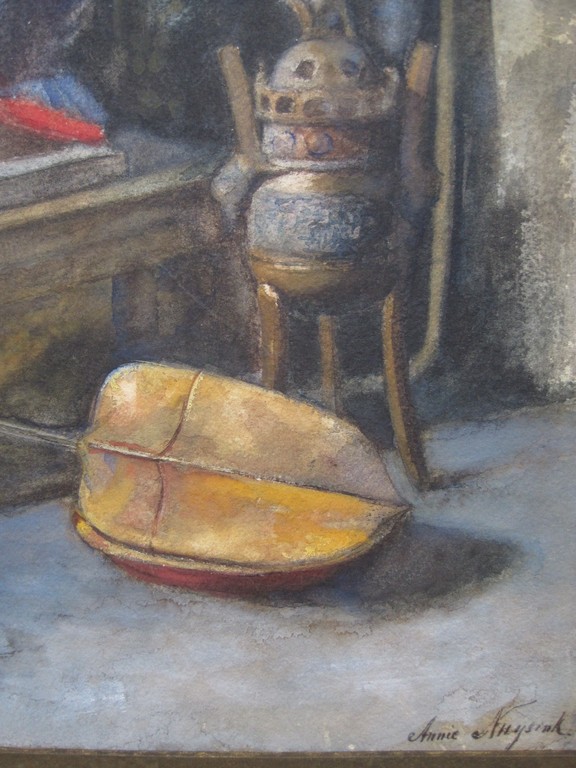 gesigneerd Nuysink - pastel "Oosterse pop op kist" omstreeks 1920 kopen? Bied vanaf 1!
