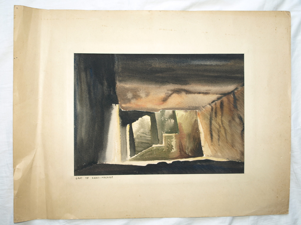 Bas van der Smit (1915) – Aquarel – Grot te Saint-Macaire –Gesigneerd – ca 1955 kopen? Bied vanaf 50!