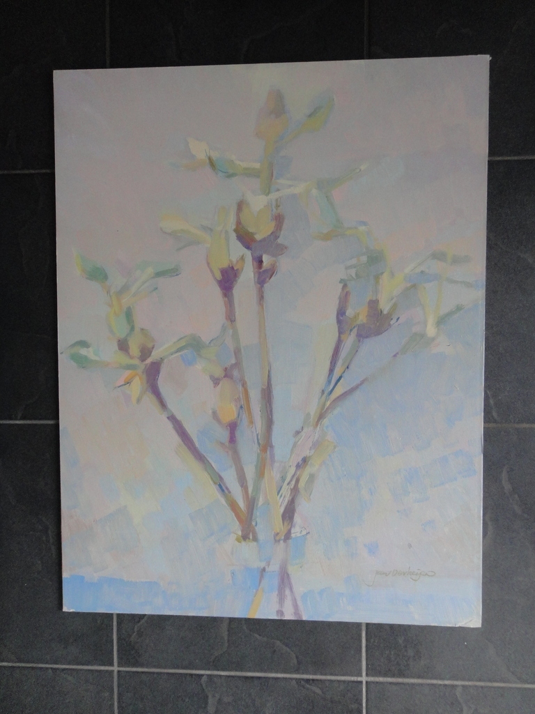 Jan Verheijen, olieverf op board, bloesemtakken kopen? Bied vanaf 65!