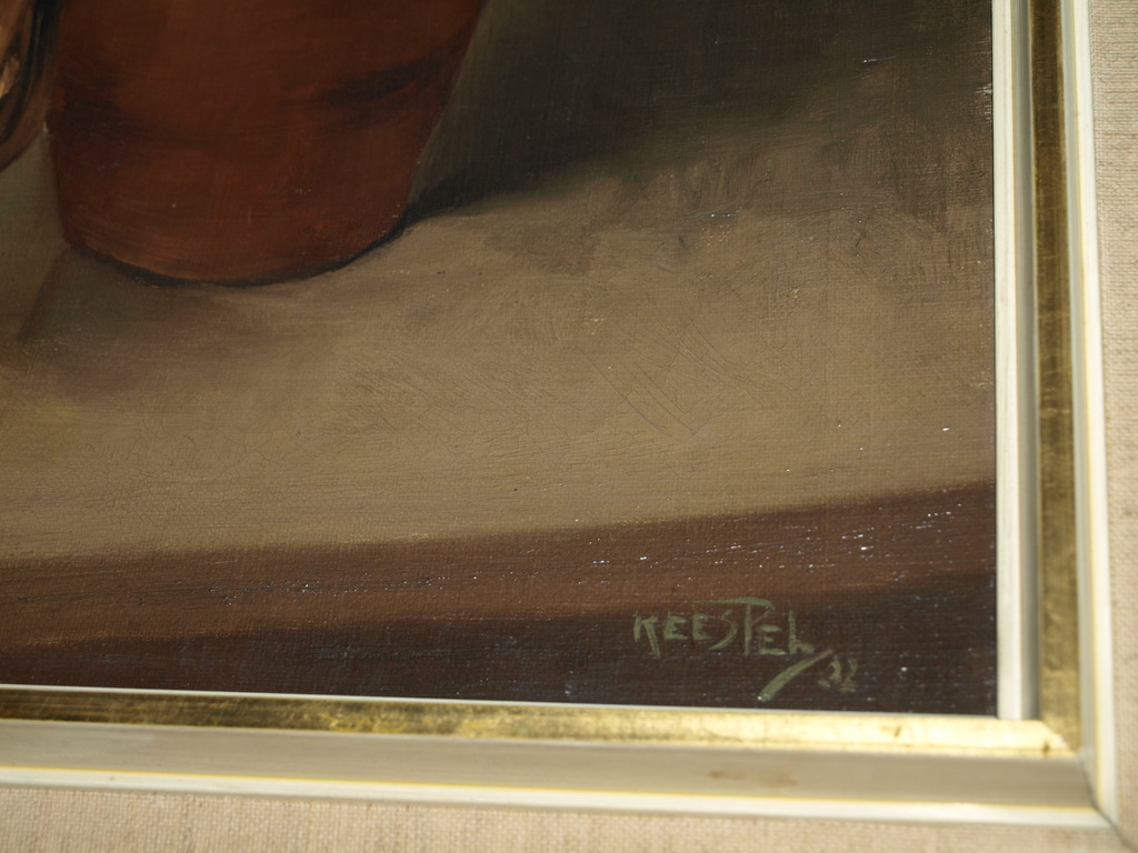 Kees Pel : Olieverf – Stilleven plant en koffiepot – Gesigneerd & ingelijst-1932 kopen? Bied vanaf 1!