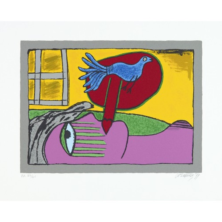 Corneille: Zeefdruk, Regard sur l'oiseau verkocht voor € 120!