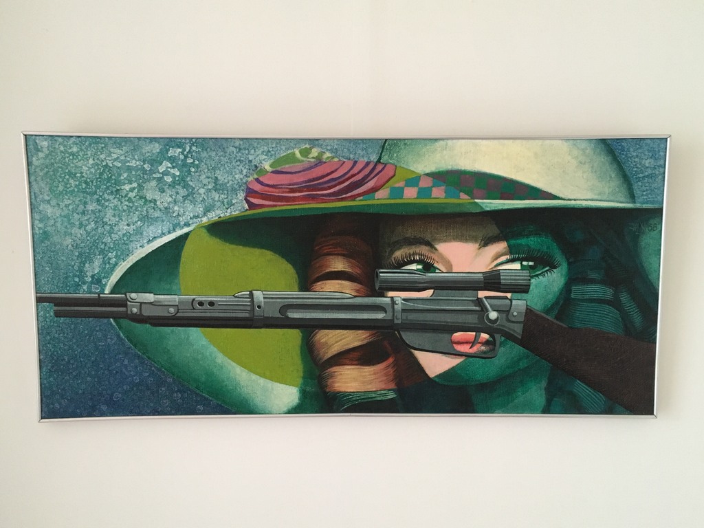 Hans van der Lek, verf op doek, Meisje met Geweer verkocht voor € 200!