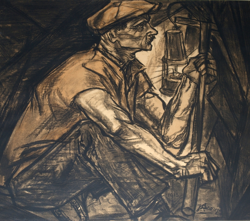 Litho in kleur van een mijnwerker- izgst - 1915 - groot: 63x70 cm kopen? Bied vanaf 115!