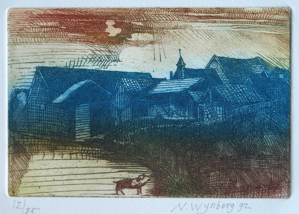 Nicolaas Wijnberg : Kleurenets , Dorpsgezicht – Gesigneerd – 1992 verkocht voor € 42!
