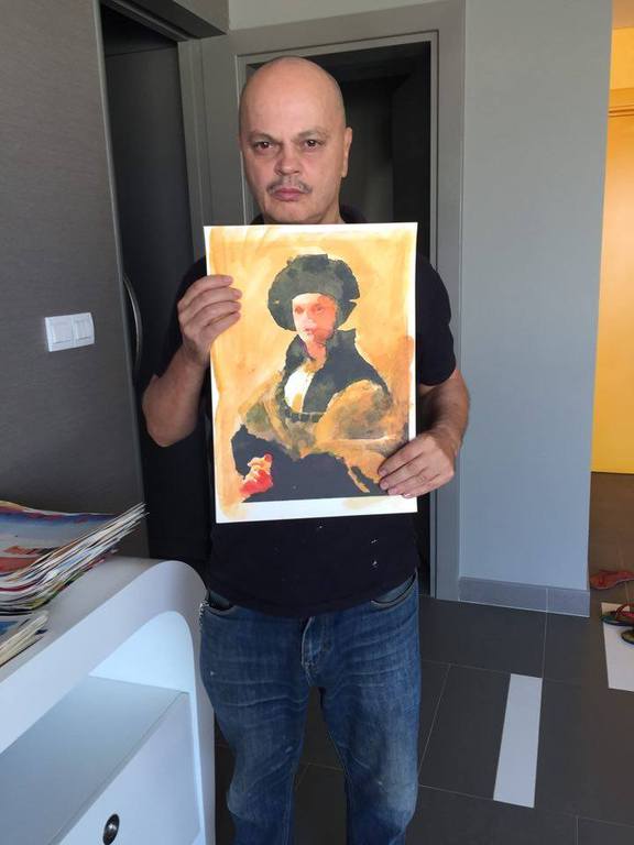 Peter Klashorst - gemengde techniek op aquarel papier - Self portrait kopen? Bied vanaf 75!