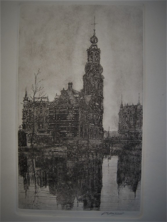 Knappe Ets "Munttoren en Hotel de l'Europe Amsterdam" Johannes Josseaud kopen? Bied vanaf 1!