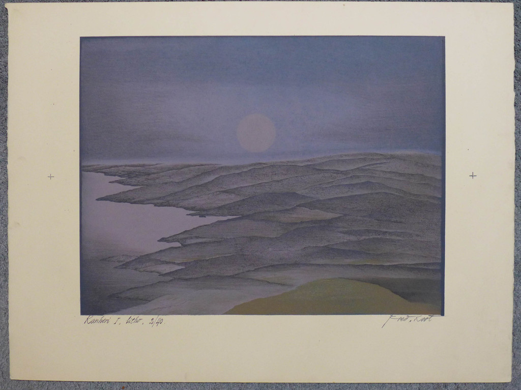 Fred Koot, litho, titel Kanheri I, oplage 2/40, beeldformaat 35,3 x 44,8 cm.  verkocht voor € 50!