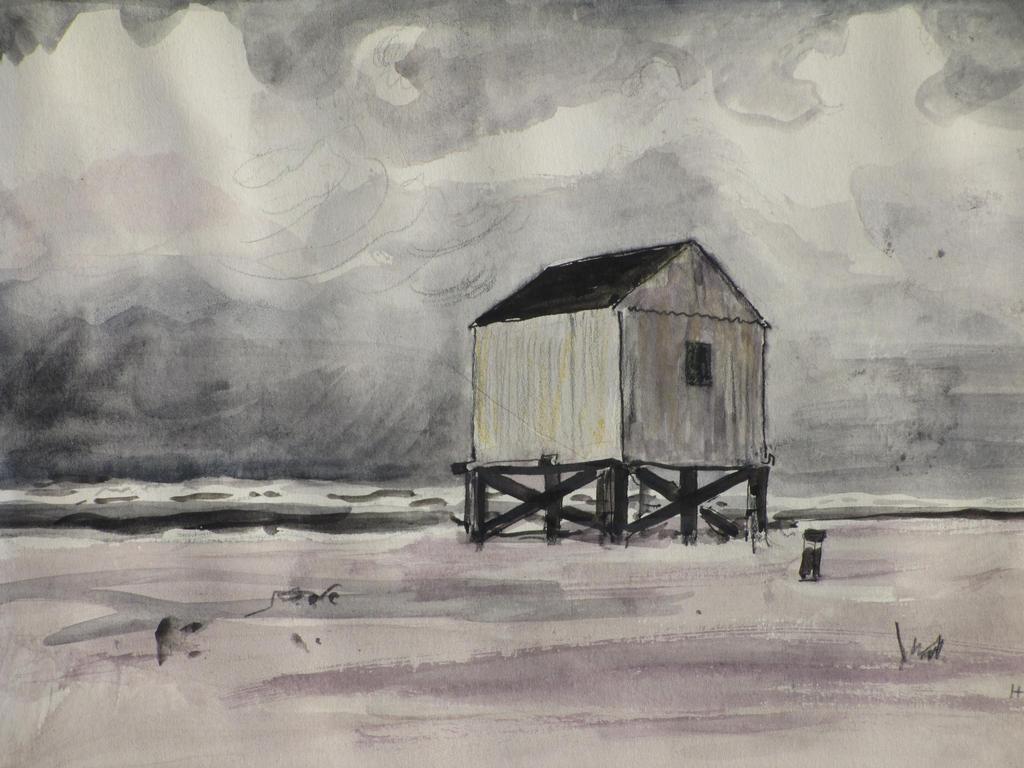 Harm Kamerlingh Onnes, Reddingshuisje Terschelling, Tekening/Sepia verkocht voor € 125!