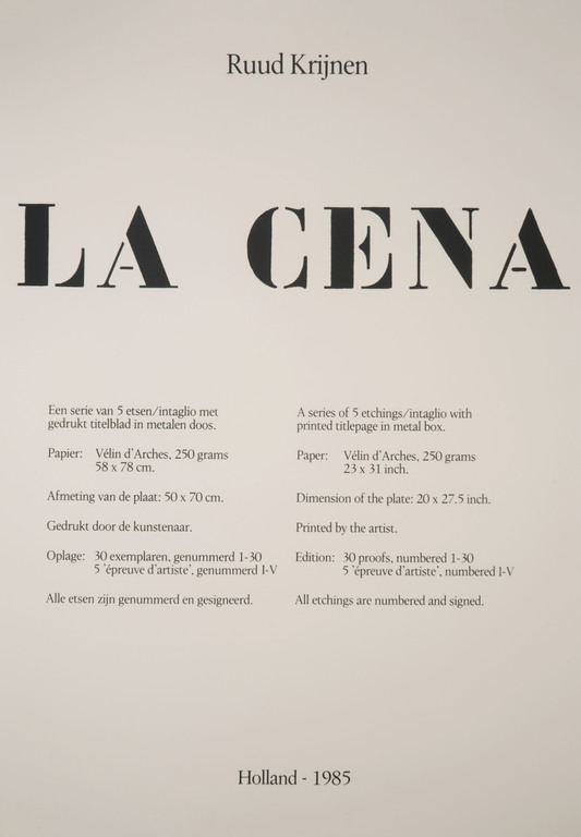 Ruud Krijnen: Portfolio met 5 Etsen, La Cena kopen? Bied vanaf 150!