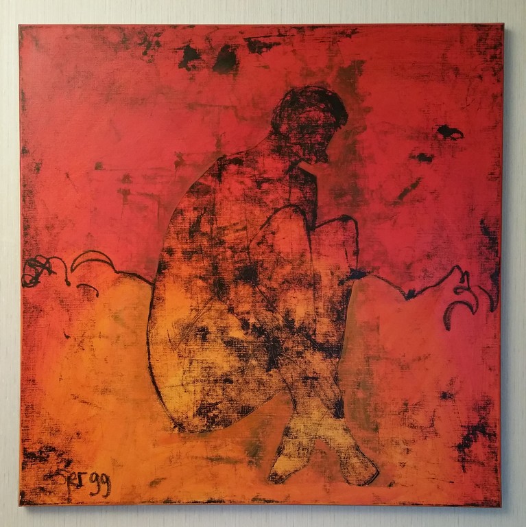 Sjer Jacobs, Olieverf op doek, "Zittende vrouw", 100x100cm, 1999 kopen? Bied vanaf 285!