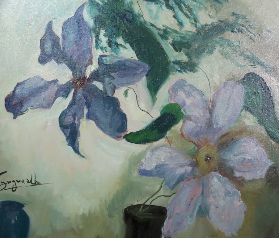 Piet van Wijngaerdt: Olieverf op doek, Paarse clematis - Ingelijst  kopen? Bied vanaf 550!