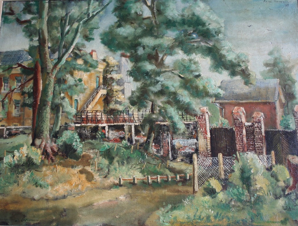 Rene Tonneyck, olieverf op doek, binnentuin in bos, 1938 verkocht voor € 45!
