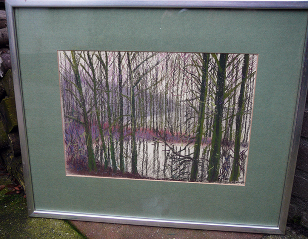 Bosmeertje in de Winter -gemengde techniek, 1988- verkocht voor € 35!