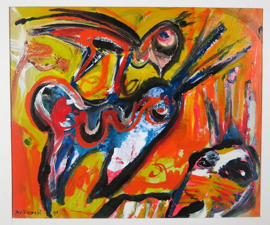 Jan te Wierik: Acryl op papier, Zonder titel  verkocht voor € 550!