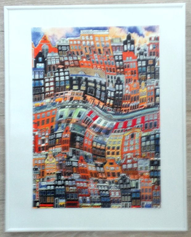 Elena Polyakova:  vrolijk Amsterdam, Gemengde techniek x 2werken kopen? Bied vanaf 125!