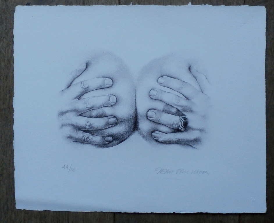 Jean-Paul Vroom - litho: handen op borsten - gesigneerd kopen? Bied vanaf 50!
