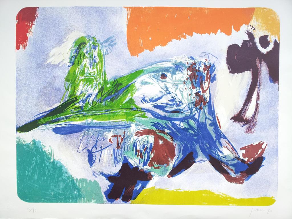 Asger Jorn, kleurenlitho uit 1970, 'Sulla Strada II', S/N verkocht voor € 1300!