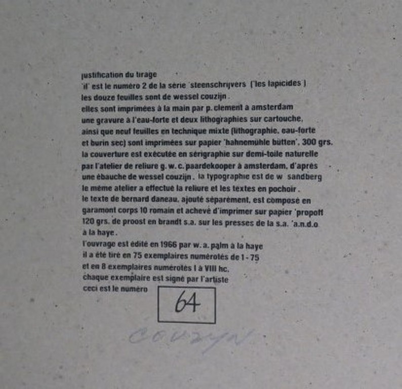 Wessel Couzijn: 12 diverse drukken in originele map, IL, Steenschrijvers deel 2 kopen? Bied vanaf 450!