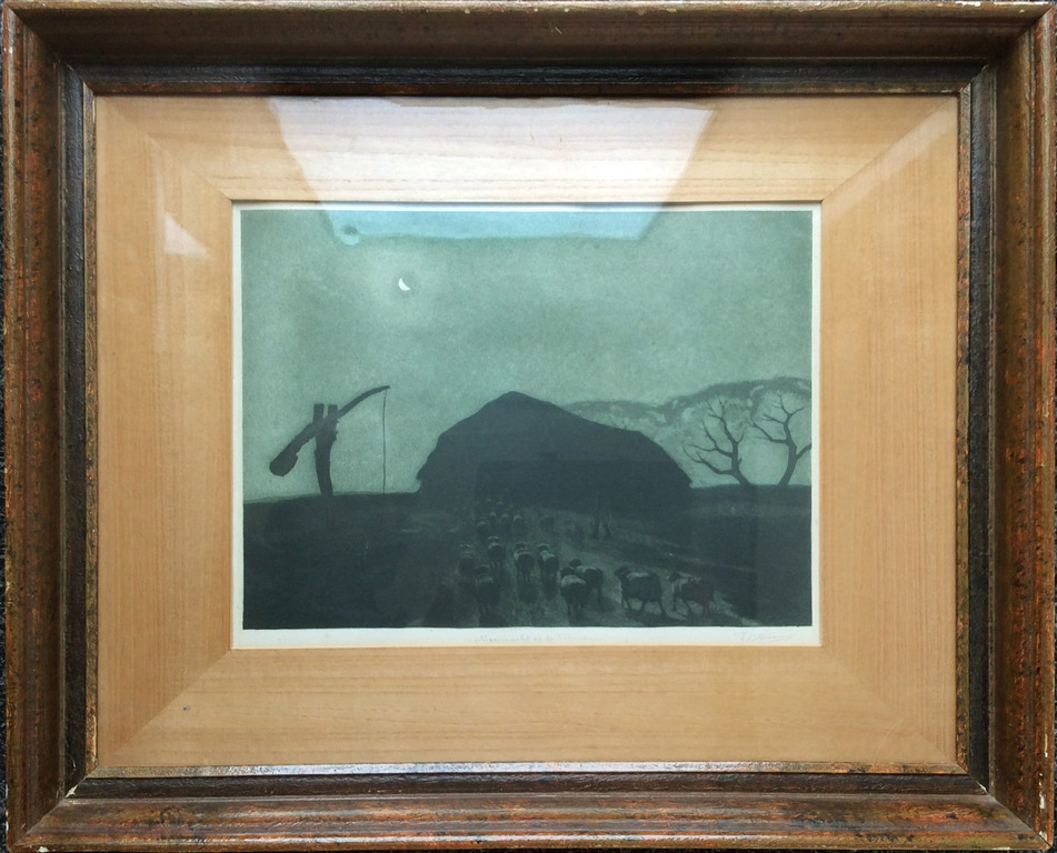 Tjeerd Bottema - Maannacht op de Veluwe - kleurenets/aquatint kopen? Bied vanaf 125!