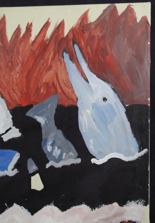 Maarten Ploeg: Acryl op papier op doek, Z.T. (Dolfijn) kopen? Bied vanaf 1!