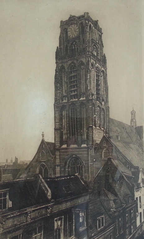 Jan Sirks - Laurenstoren Rotterdam, ets, hand gesigneerd en getiteld kopen? Bied vanaf 55!