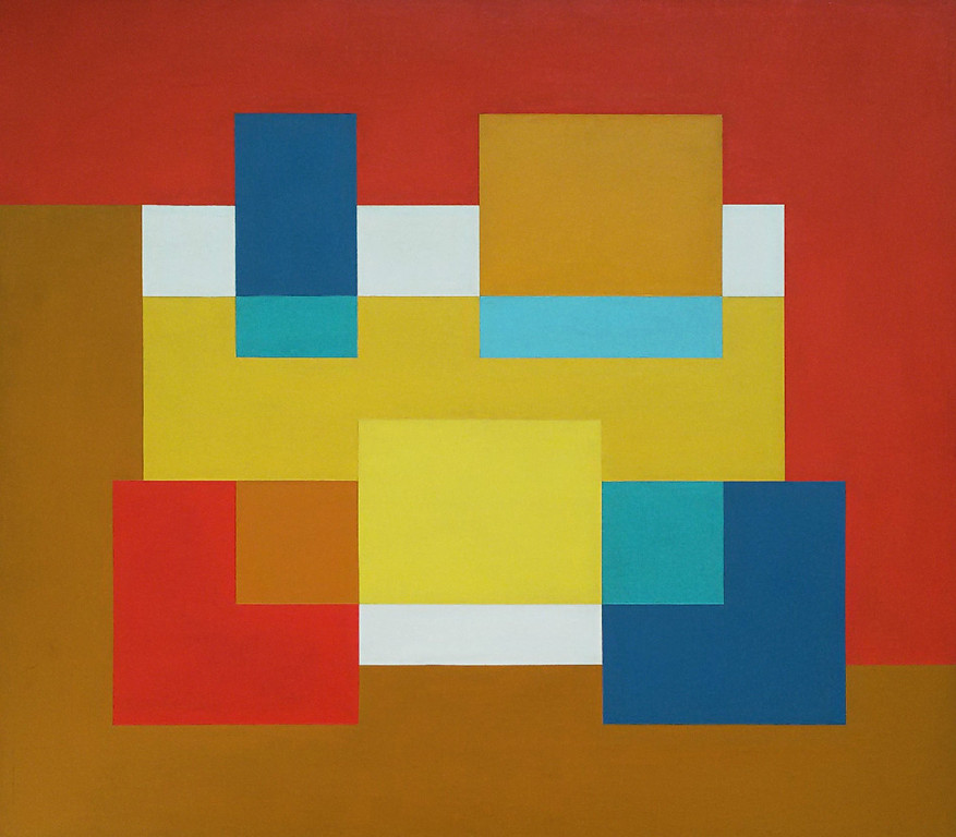 Halbo Kool - Geometrisch abstract, olieverf op doek (ingelijst) kopen? Bied vanaf 750!