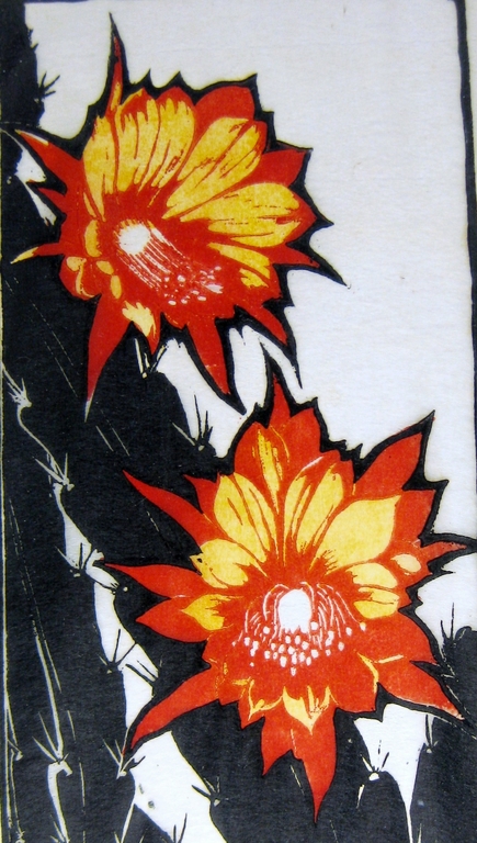 Arie Zonneveld (1905-1941) - Kleurenhoutsnede bloeiende cactus kopen? Bied vanaf 250!