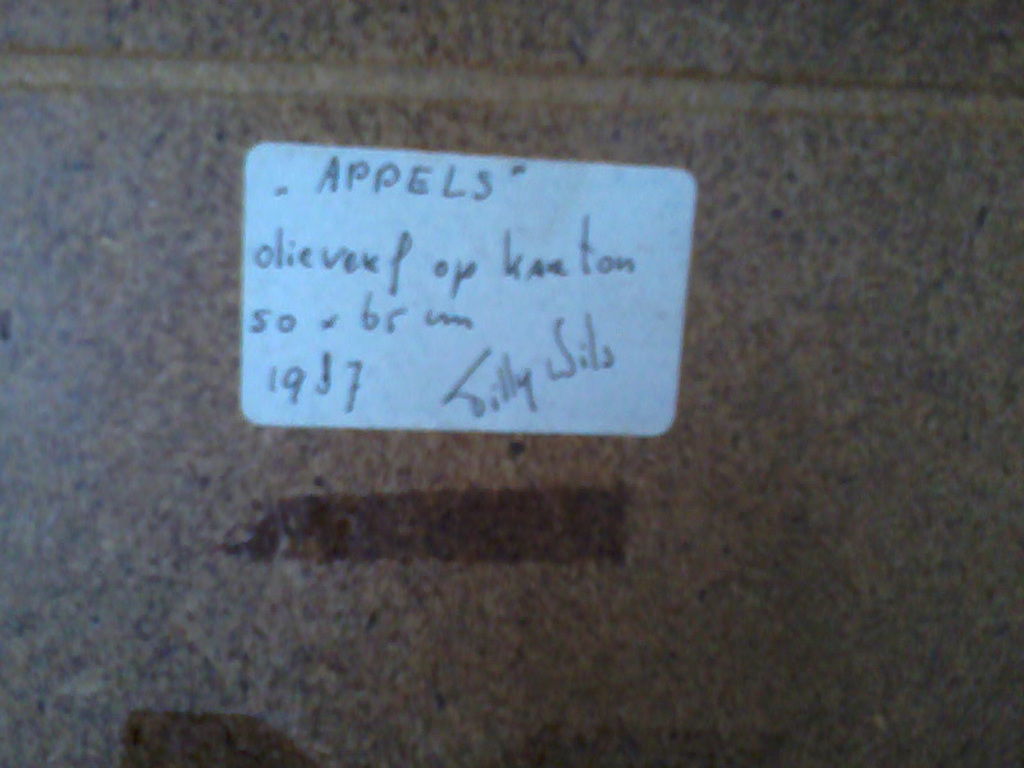 Tilly Wils, olieverf op karton, Appels kopen? Bied vanaf 170!