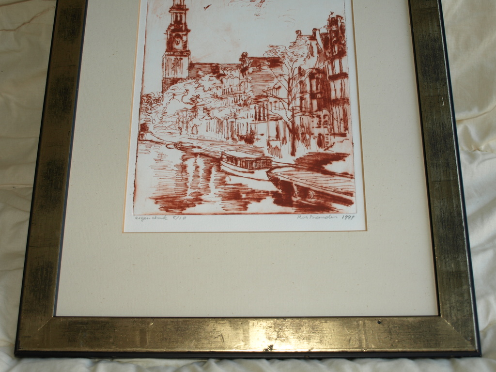 Rob Brandes (1939) : Ets- Westertoren Amsterdam – ingelijst– 1999- oplage 10 ex. kopen? Bied vanaf 50!