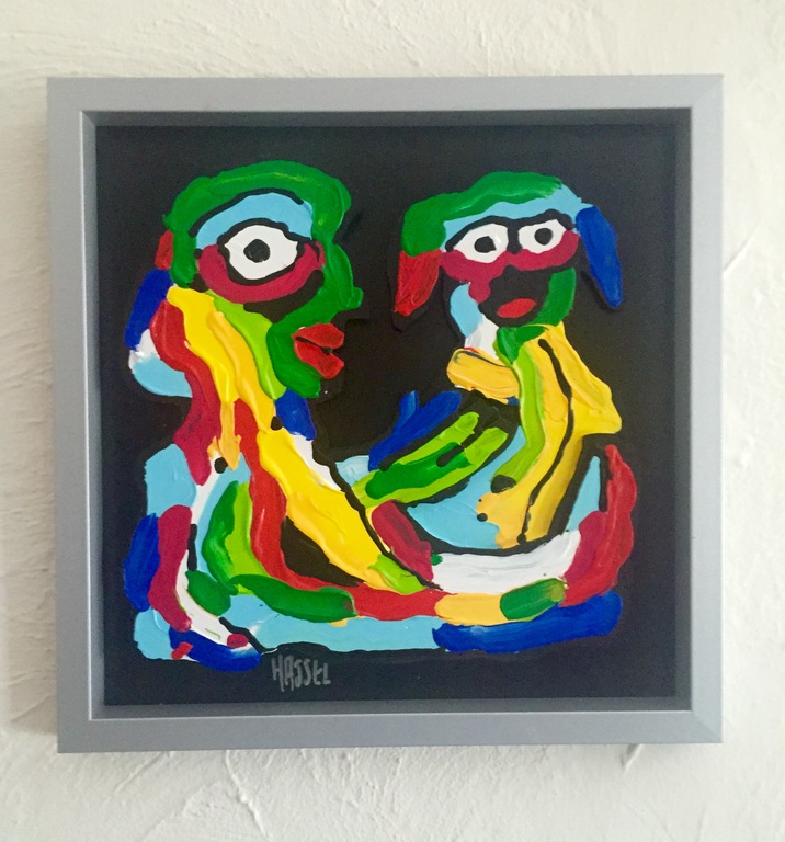 AD VAN HASSEL, 'Loving Dog' - schilderij: acrylverf op MDF (incl. lijst) kopen? Bied vanaf 49!