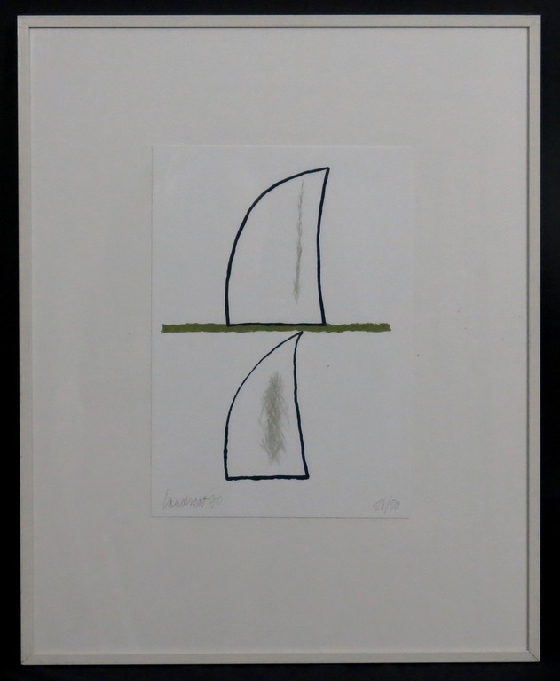 Hans Landsaat: Zeefdruk, Heuvels/schaduwen - Ingelijst verkocht voor € 35!