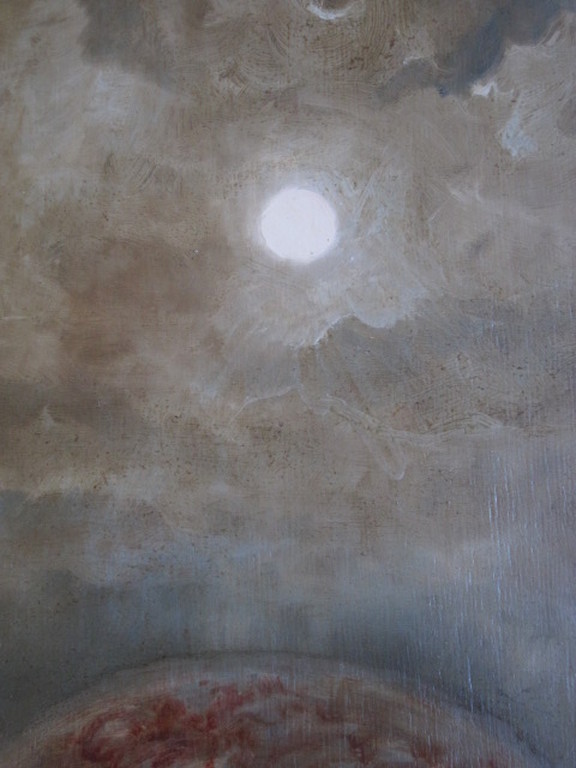 boeiend OUD olieverf schilderij "Maan & Aarde" monogram RW (Roelf Westra ?)  kopen? Bied vanaf 1!