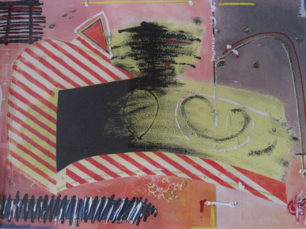 Heftig werk van Michael Rieu (Haarlem1953- ) gemengde techniek "abstract" 1983 verkocht voor € 55!