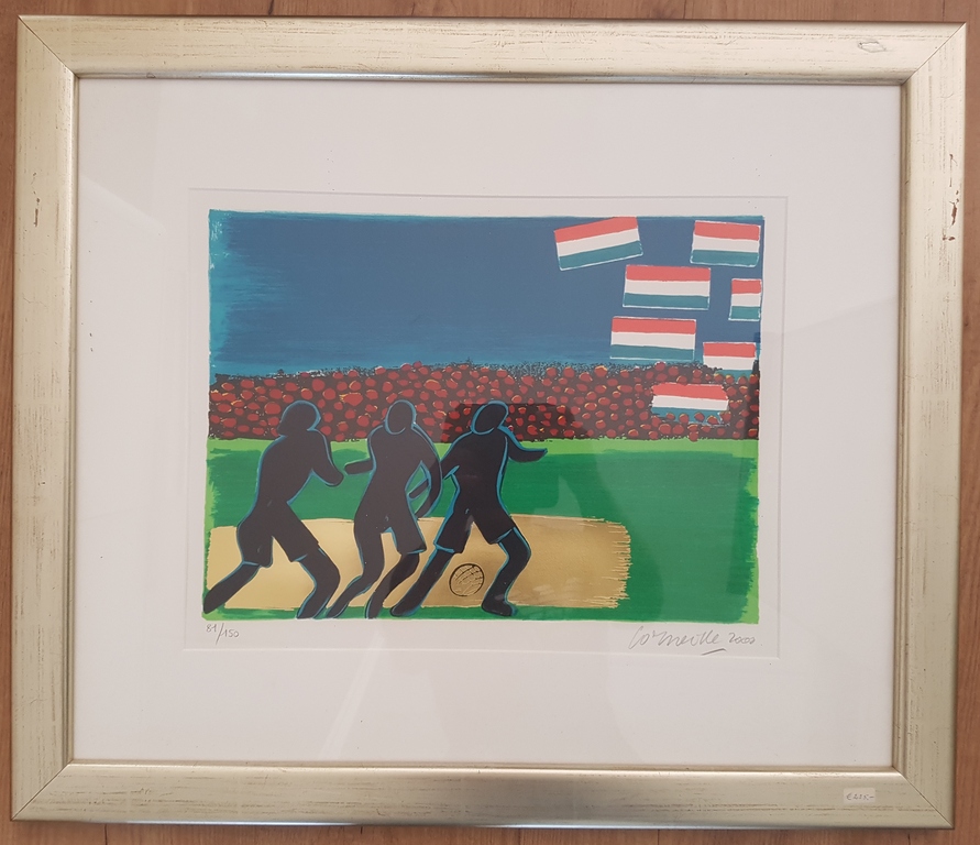 Corneille - Voetballers - ingelijste zeefdruk met bladgoud - 150 ex. kopen? Bied vanaf 1!